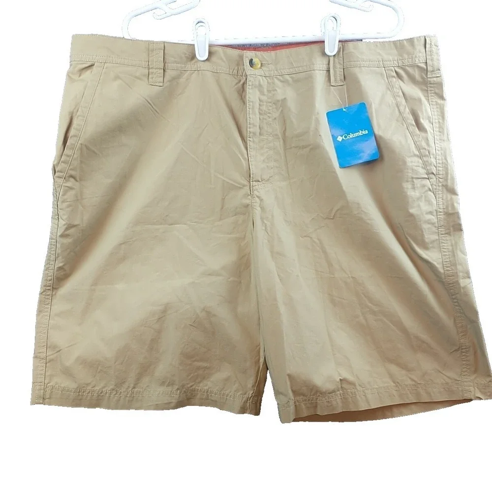 Columbia Washed Out Shorts Mens 42 Tan Khaki Cotton Poplin 10 Inseam AM4471-243